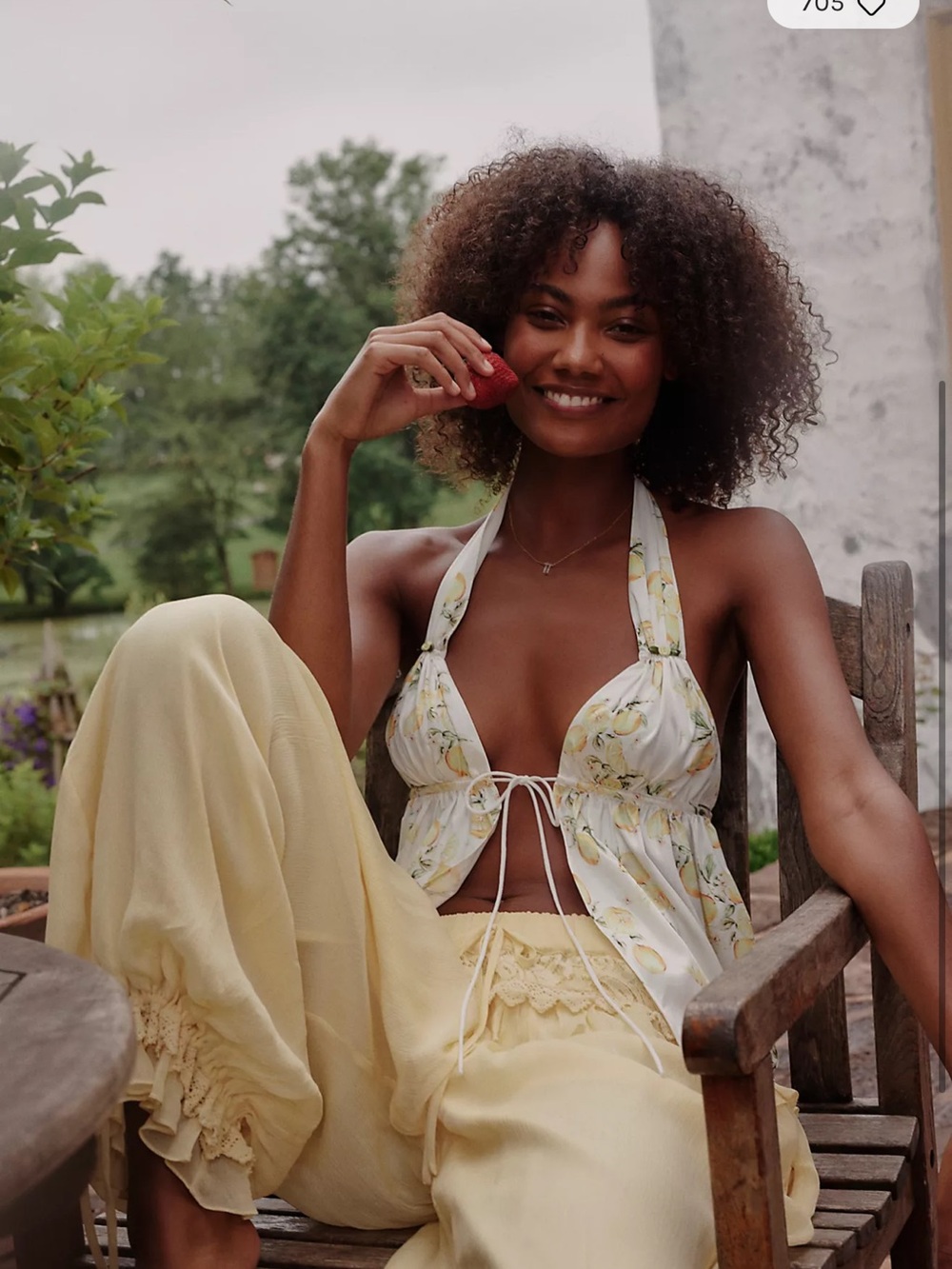 For Love & Lemons White Lemon-Print Halter Top - Picture 3 of 9